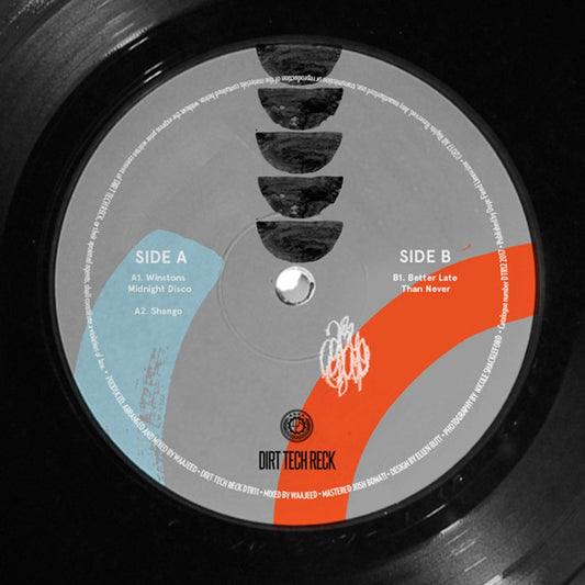 Lado B del vinilo Waajeed – Shango EP en Dirt Tech Reck, con tracklist y créditos visibles.