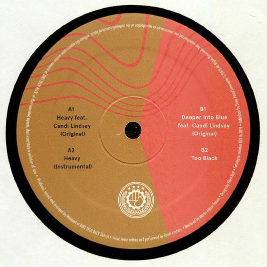 Etiqueta central del lado B del vinilo Waajeed – Ten Toes Down EP, 12” EP de Dirt Tech Reck, listado de pistas A1–B2 y créditos visibles.