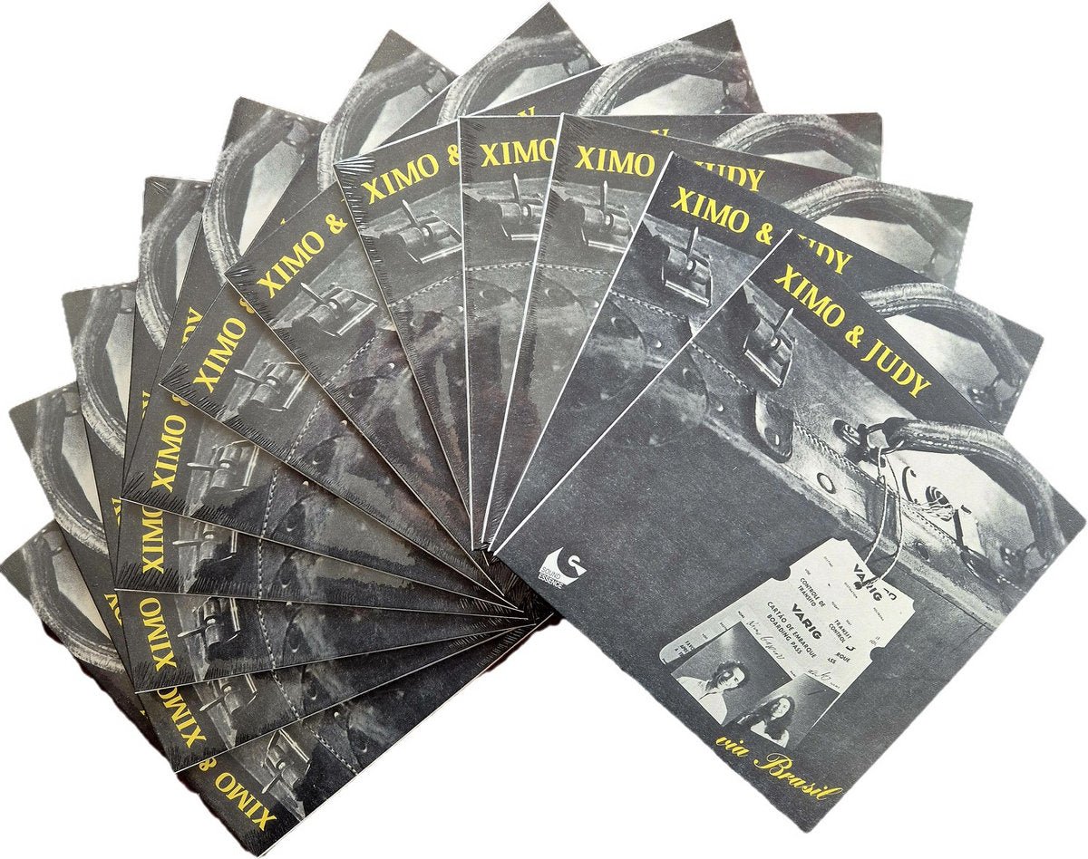 Lote de vinilos Ximo & Judy – Via Brasil en formato 7" 45 RPM, edición limitada de Sound Essence, mostrando varias copias de la portada dispuestas en abanico.